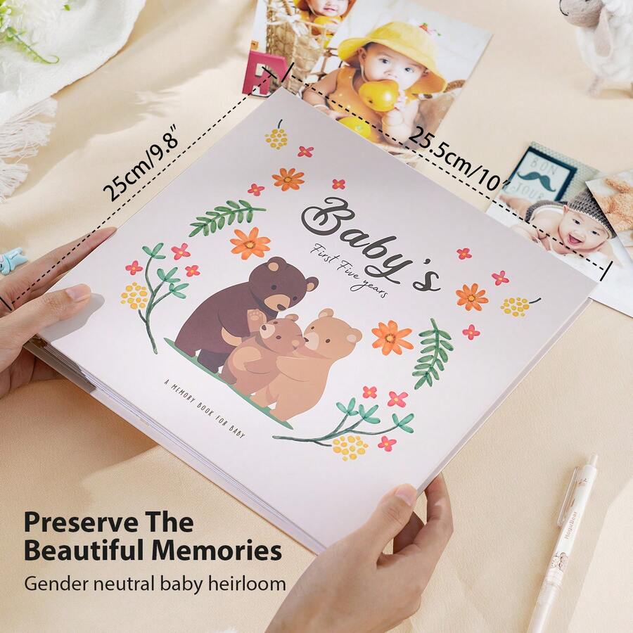 OUR ADVENTURE BOOK Memory Book Scrapbook Photo Album Pregnancy Diary Cute Animal Keepsake Record Growth Journal Hand Account For New Parents - White - View 1