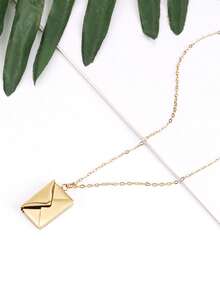Envelope Love Letter Necklace For Women And Men Titanium Steel Engraved Locket With I Love You Secret Message Jewelry Pendant Gift For Couples And Family - 金色 - 查看 4
