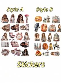 17/18 pezzi Adesivi retrò fatti a mano in stile femminile urbano, per impiegati bianchi/acquerello romantico ragazza italiana in viaggio - Adesivi riutilizzabili con motivi floreali e artistici, adatti per DIY diari, agende, decorazioni per laptop, adesivi per libri, accessori per agende, stampe di alta qualità
