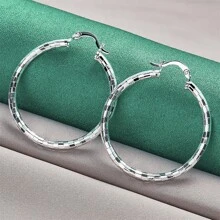 Wykwintne 1 para 925 srebrnych błyszczących kółek kolczyków dla kobiet moda urok biżuteria impreza boho prezent para