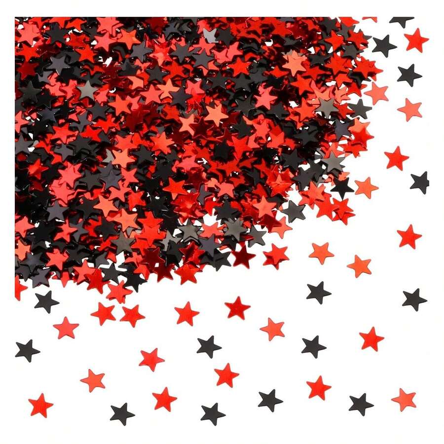 2 paquetes de Confeti de mesa metálico holográfico con lentejuelas en forma de estrella para decoración de fiesta de graduación 2022 2023, felicitaciones graduados, cumpleaños, boda en color rojo y negro