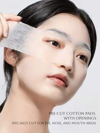 Almohadillas de algodón hidratantes precortadas - Máscara facial de hoja estirada con aberturas para ojos/nariz/boca, sin necesidad de corte para el cuidado completo del rostro y el cuello, con hidratación intensa.