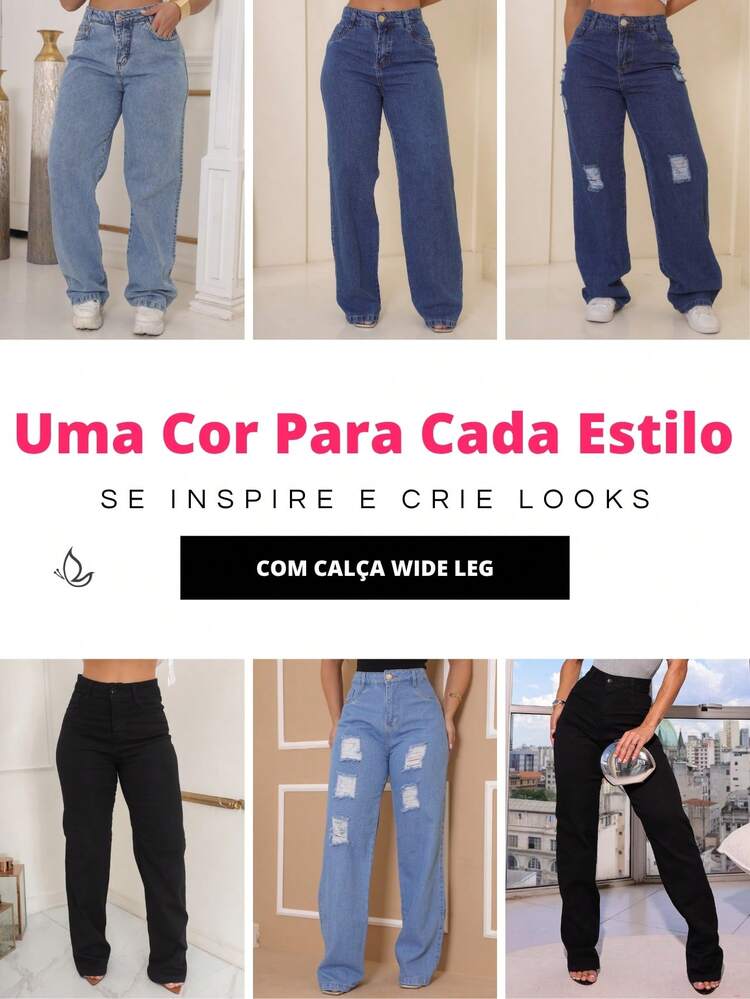 Stillger Moda Jeans Calça Feminina Wide Leg Jeans Pantalona Cintura Alta Stillger - Lavagem Média - Visão 6