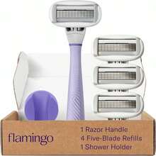 Flamingo Razors For Women, 1 Women'S Razor Handle (Lilac), 4 Razor Five-Blade Refills, And 1 Shower Holder - Lilac - 查看 1