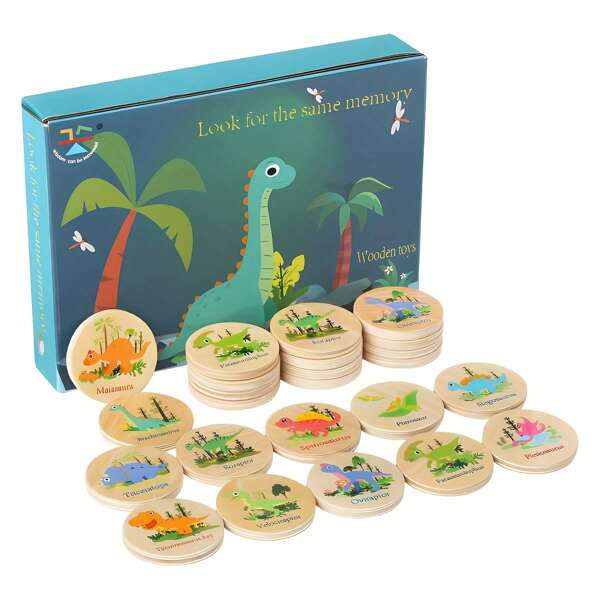 Juego de emparejamiento de dinosaurios de madera, juguetes educativos tempranos para el desarrollo cognitivo de niños pequeños, entrenamiento de enfoque en animales de dibujos animados