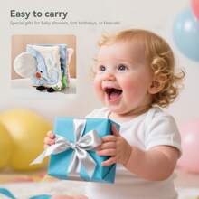 Libro de tela de elefante bebé, muñeco de tacto de educación temprana, libro de reconocimiento de animales volteable, muñeco de peluche adorable, ayuda al bebé a reconocer el mundo, regalo para recién nacidos