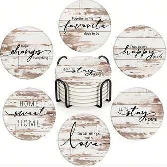 6pcs/Set Wooden Cup Coasters, Suitable For Living Room, Kitchen, Dining Room And Other Commercial Venues, Gift