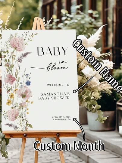 Customized Wildflower Baby Shower Sign, Pink Boho Wildflower Poster, Printable Garden Flower Welcome Sign, Editable Printable Canva Template (No Frame)