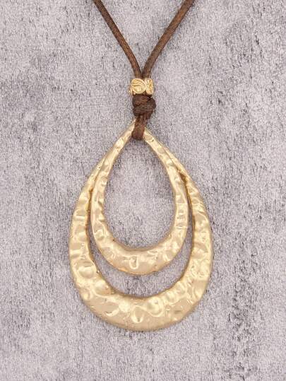 1 件简约个性化时尚椭圆形金合金和棕色蜡绳串珠项链，男女通用项链，送给男朋友/女朋友的礼物