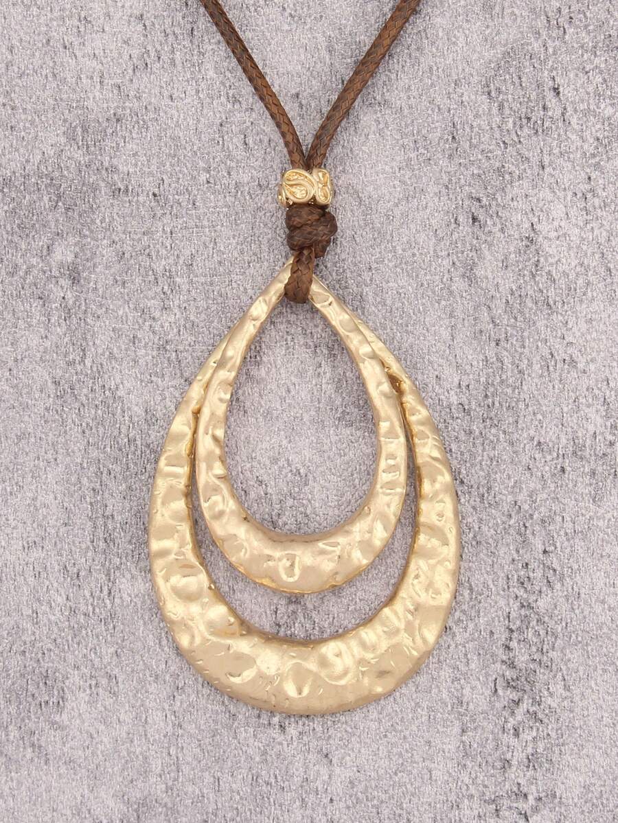 1 件简约个性化时尚椭圆形金合金和棕色蜡绳串珠项链，男女通用项链，送给男朋友/女朋友的礼物 - 臘繩 - 查看 1