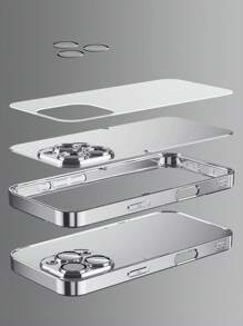 3D 1 Stück stilvoller & minimalistischer Apfel-Muster Tempered Glass Material selbstlösende Linsenfolie, elektroplattierte stoßfeste kratzfeste und fingerabdruckresistente TPU Vollrand Soft Handyhülle kompatibel mit Apple Modellen