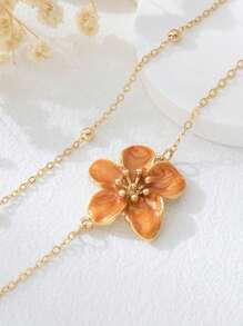 1 pieza Tobillera multicapa simple y elegante con flor naranja, adecuada para el verano, la playa o el uso diario (la cantidad de cuentas puede variar debido al trabajo artesanal, la longitud se mantiene consistente)
