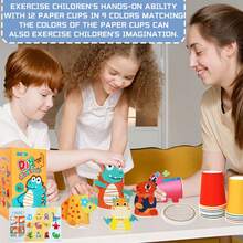 12 件 DIY 纸杯贴纸套装 - 儿童创意工艺品、益智学习玩具、科学活动用品、手工制作的一次性杯子装饰（彩色） - 彩色 - 查看 2