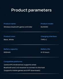 PHILIPS DLK5050 Wireless-Controller, beidseitiger elektromagnetischer Hall-Trigger, hochpräziser 3D-Joystick, sechsachsiges Gyroskop, Turbo Burst, unterstützt mehrere Plattformen für Android/iOS/PC, schwarz