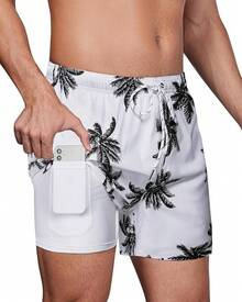 Bañador de hombre con forro de compresión, pantalón corto de baño de 5 pulgadas de entrepierna para hombres - Palma blanca - Ver 2