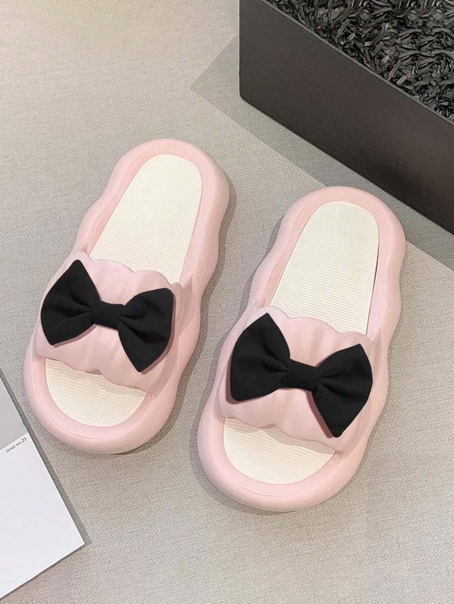 Women's Highly Attractive Velvet Bow Decor Sandals, Slippers For Indoor/Outdoor, Non-Slip, Odor-Resistant, Soft Bottom, Unisex - Pink - View 1
