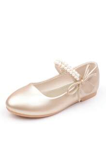 CAIWENNIAO Girls Pearl Embellished Soft Sole Princess Shoes For Recital/Formal Occasion, Small White Shoes (New Model)