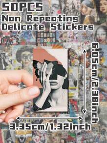 50pcs Fashion Art Themed Stickers Non-Repeating Delicate Decoration For Holiday Gift Party Decors Home Decor Birthday Gift Luggage Scooter Hand Account Water Bottle Cups Laptop Tablet Phone Case Very Funny Stickers School Supplies, Back To School