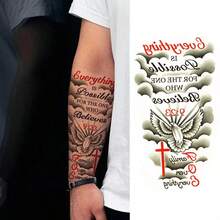 1 件创意个性化设计临时纹身贴纸，包括和平、十字架、经典名言、人体艺术，防水防汗，易于粘贴和去除，适合生日派对、聚会、音乐节 - 黑色 - 查看 9