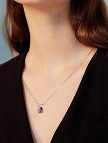 Dây chuyền mặt dây hình giọt nước pha lê tím sang trọng, thanh lịch dành cho nữ, quà tặng cô dâu, lễ đính hôn, đám cưới, kỷ niệm. - Màu tím - Xem 4