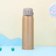 1pc 500ML/16.9oz Thermal Cup With Bouncing Lid, Stainless Steel Coffee Cup, Double-Layer Leakproof With Lock Buckle, Car Cup Holder Back To School - Multicolor - View 14