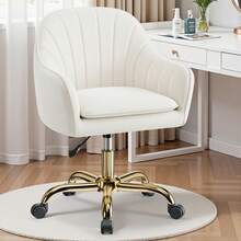 Velvet Vanity Chair With Wheels - Adjustable Swivel Makeup Chair, Plush Office Desk Chair With Rolling Casters For Bedroom, Living Room & Dressing Area - Beige - Beige - View 2