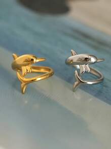 1pc/2pcs Women's 18k Gold Stainless Steel Exquisite Ring Ladies Girls Summer Jewelry Suitable For Vacation Seaside Daily Wear Waterproof