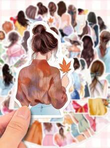 50 Pcs Watercolor Girl Silhouette Background Doodle Stickers, Creative Minimalist Artistic Decor Stickers Suitable For Scrapbooking, Phone Case, Skateboard, Guitar, Luggage, Laptop, Tablet