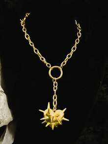 1 件银色荆棘心形吊坠项链，金属时尚朋克风格，适合男女，适合日常佩戴、派对、音乐节、音乐会 - 銀色 - 查看 6