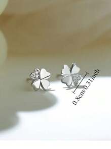 1 Pair 925 Sterling Silver Elegant Four-Leaf Clover Stud Earrings For Women, Inlaid With Synthetic Cubic Zirconia, Luxury Shining Design, Hypoallergenic, Suitable For Carnival And Music Festivals, 1 Pair Earring Gift