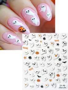 5D 浮雕卡通鬼万圣节指甲贴纸可爱鬼南瓜骷髅指甲贴花卡哇伊浮雕白色节日指甲滑块装饰自粘节日美甲礼物 DIY 沙龙美甲用品 - 彩色 - 查看 1