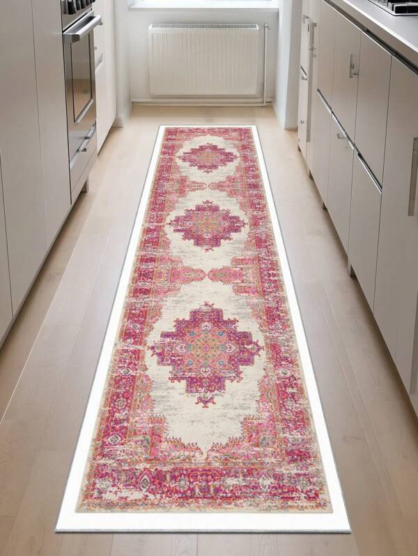 1pc Pink Rugs,Bohemian Style,Runner Rug,1000g/M² 0.5cm Thicknessnon-Slip Washable And Machine Washable,Home Decor, Living Room,Kitchens,Passage, Bedroom, Dining Room, Office, All Seasons