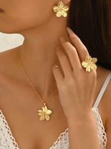 3/4pcs Fashionable & Versatile Zinc Alloy Camellia Jewelry Set, Suitable For Women's Daily Commute, Vacation, Party Outfits