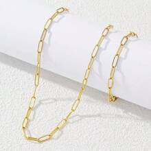 1 Set Minimalist Paperclip Shaped Stainless Steel Necklace And Bracelet Jewelry Set, Suitable For Women's Daily Outfit Or As A Mother's Gift