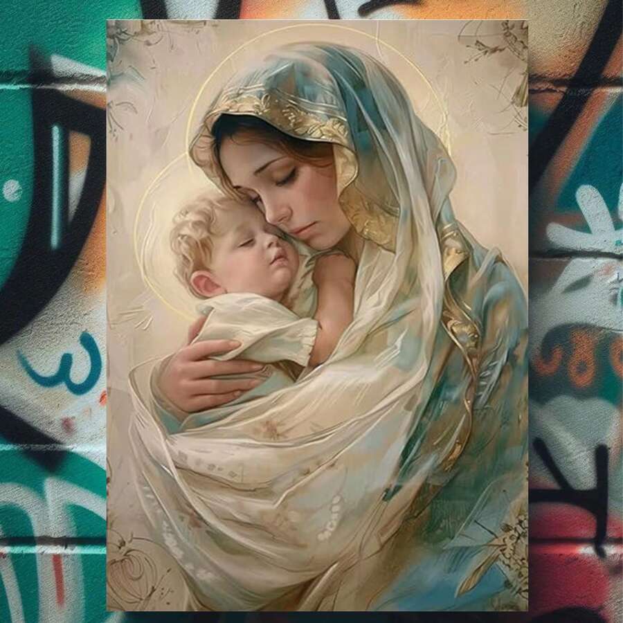 Cuadro con lienzo de la Virgen María, arte de pared católico de la Madre María y el Niño Jesús. Pintura de la Madona para decoración cristiana del hogar, decoración creativa, pósteres decorativos de alta calidad para dormitorio, gimnasio, bar, cafetería, arcade, sala de estar. Un regalo perfecto. - Enmarcado - Ver 1