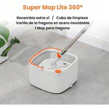 Mop Giratorio 360º – Sistema con Separación Automática de Agua Limpia y Sucia – Incluye 2 Repuestos de Microfibra – Cubeta Compacta con Drenaje y Cepillo Interno – Limpieza Rápida (Gris Claro) - Gris Claro - Ver 6