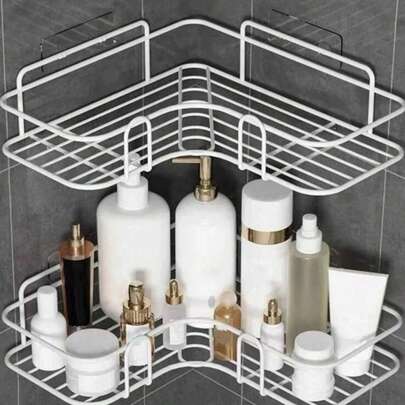 1 kệ đựng đồ nhà tắm, giá để đồ tắm hình tam giác không cần khoan, giá đựng đồ nhà tắm không cần khoan.