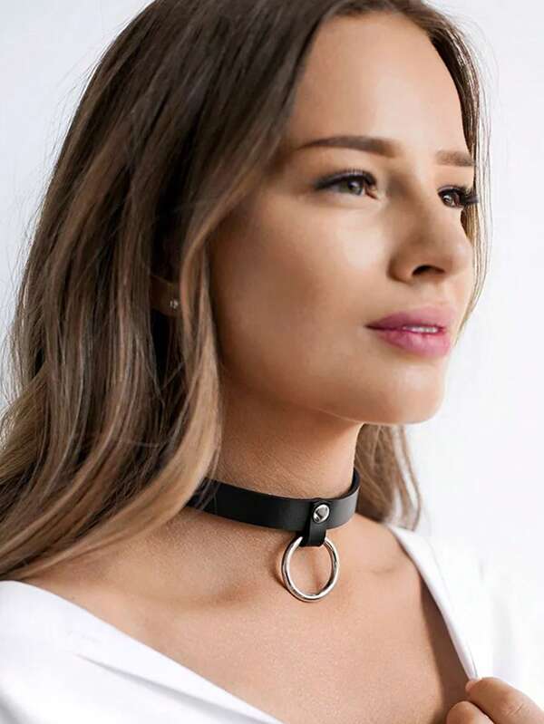 Damen Mode Schwarzes PU Leder Kropfband, Punk Kragen mit O-Ring, Gothic minimalistisches Geschirr mit rundem Ring Dekor Kropfband, Valentinstag Geschenk, sexy Accessoire für Frauen, Rave