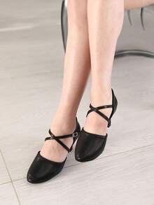 Women's Black Character Shoes, Cross Ankle Straps Dance Heels, Elegant Professional Dance Shoes For Ballroom Salsa Tango Flamenco Latin, Suitable For Wedding Prom Class Practice Performance - Black - View 2