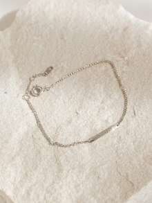 1pc Minimalist Style Nameplate, Can Be Paired With Stainless Steel Bracelet, Small Combination Chain Or 18K Gold Plated Stainless Steel Necklace, Comes With Delicate High-End Gift Box, Suitable As Daily Gift Or Holiday Gift - Thin Chain Silver - View 4