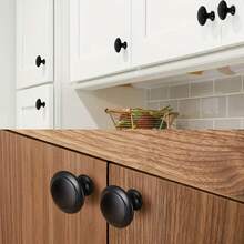 1 Set, 8pcs Stainless Steel Drawer Knobs, Small Round Mushroom Head Cabinet Handles, Single Thumb Hole Pull With Screws, Black Metal Surface, Suitable For Vanity, Shoe Cabinet, Furniture Drawers Hardware - Black - View 2