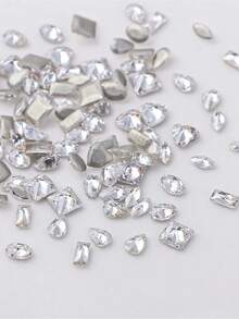 100Pcs/Bag Miniature Flat Bottom Nail Art Decorations, Assorted Shapes Such As Heart And Square In White With Effects Nail Charms Nail Gems Nail Supplies Nails - Trong sáng - Xem 4