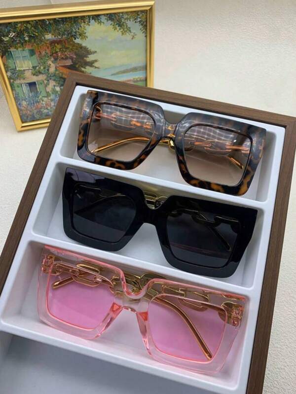 1/3pcs/Set Square Oversized Chain Style Fashion Women's Glasses Beach Accessories For Women Glasses Shades