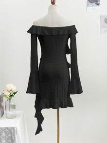 优雅露肩浪漫约会之夜连衣裙，性感迷人，修身派对连衣裙，情人节女士装扮，飘逸长裙，时尚亮片上衣 - 黑色 - 查看 7