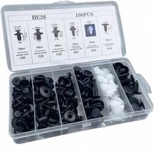 100PCS Plastic Car Body Trim Clips, Universal Car Bumper Clips, Rivets Fasteners Push Retainer Kit, Auto Push Pin Rivets Set With Storage Box - 黑與白 - 查看 1