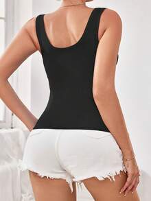 Sleeveless Ribbed Knit Tank Top Slim Fit Basic Casual Everyday Wear For Women - Black - View 2