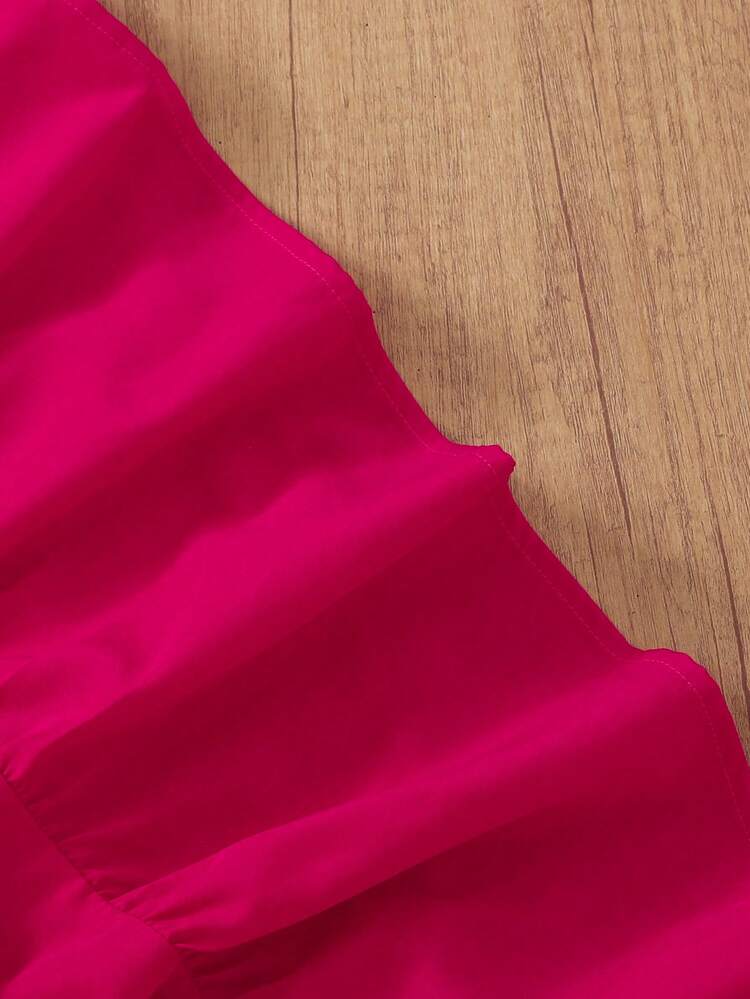 Solid Color Elegant Casual Loose Woven Flared Backless Dress, Suitable For Party, Evening Date, Wedding, Spring/Summer - Hot Pink - View 3