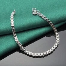 1 Stück 925er Silber 4MM Quadratische Box Kette Armband für Männer Frauen Mode Charm Schmuck Party Luxus Geschenk Accessoires