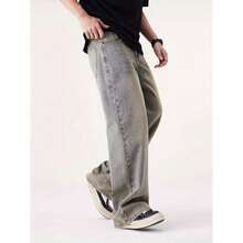Men's Baggy Vintage Casual Jeans Hip Hop Oversized Denim Pants Classic Comfort Dance Jean - Grey - View 3