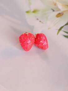 1 Pair Retro Cute Strawberry Design Earrings, Suitable For Women, Daily Wear Or Gift